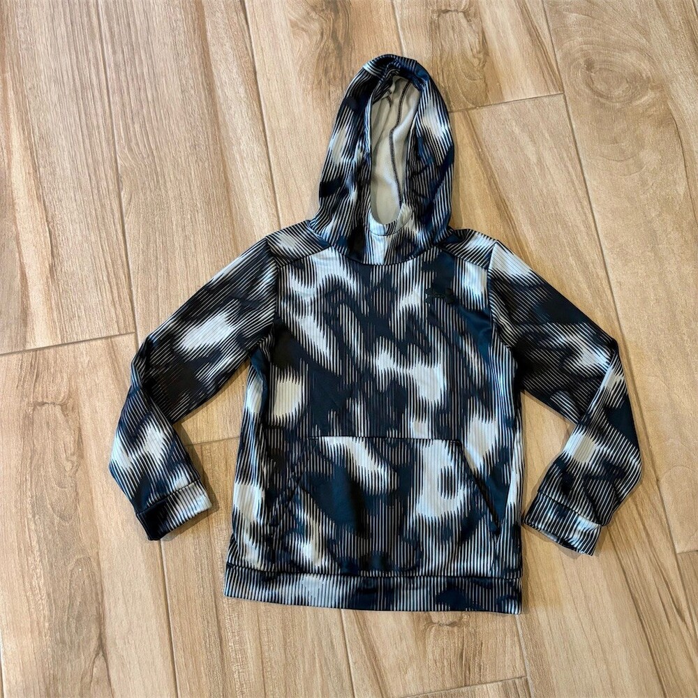 Under Armour Boys Hoodie Youth M Black Gray Abstract Print Pullover